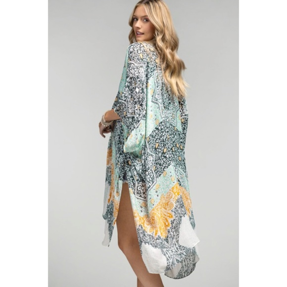 SOLD OUT Multi Floral Damask & Paisley Printed Kimono Open Wrap Summer Coverup - Picture 4 of 5